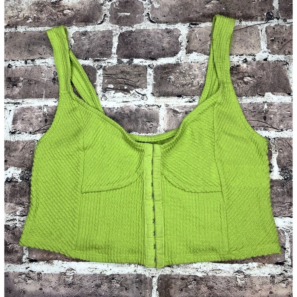 Urban Outfitters Crop Top L Green Ribbed Knit Tank Texture Corset Boho Y2K Style